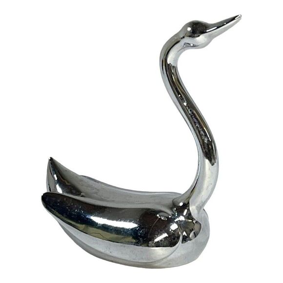 Vtg Ring Swan Holder Umbra Silver Tone Metal Design Jewelry Trinket Paperweight - Picture 2 of 6